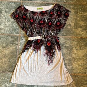 Orion London peacock feather print dress with belt